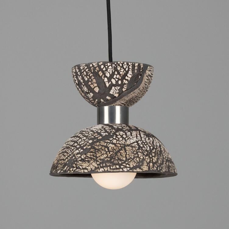 Nakaii Organic Ceramic Pendant Light 20cm, Black Clay, Antique Silver