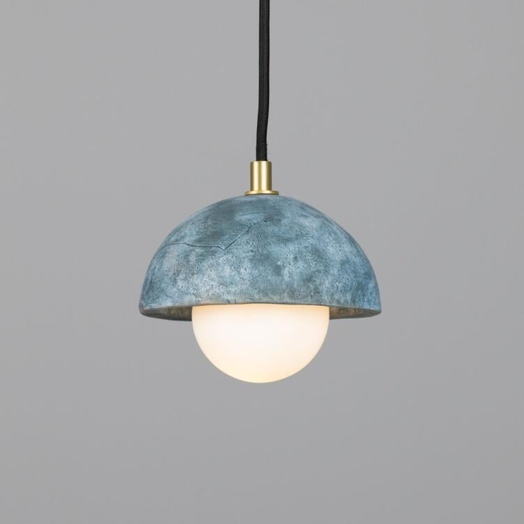 Ferox Small Ceramic Dome Pendant Light 5.5", Blue Earth, Satin Brass