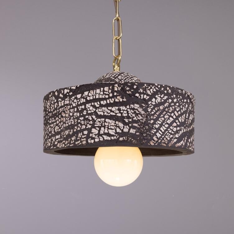 Seville Ceramic Mid-Century Modern Pendant Light, Black Clay, Polished Brass