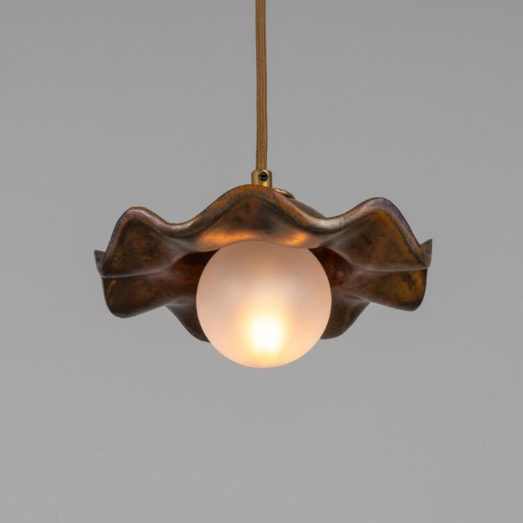 Rivale Pendant Light with Wavy Ceramic Shade, Rust Iron 21cm IP20