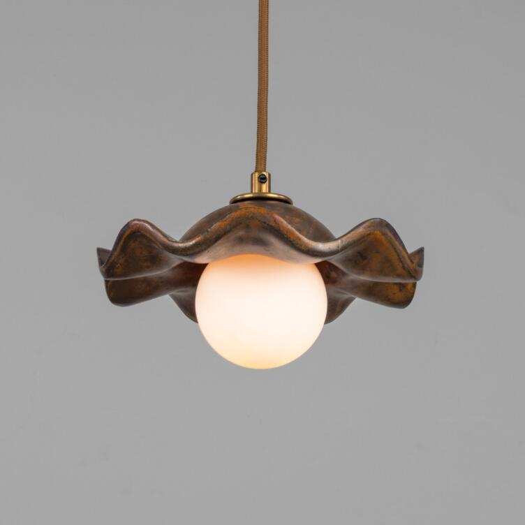 Rivale Pendant Light with Wavy Ceramic Shade, Rust Iron 21cm IP20