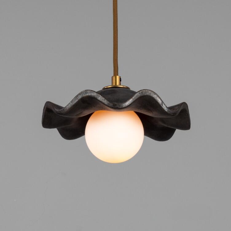 Rivale Pendant Light with Wavy Ceramic Shade, Metallic Earth 21cm IP20