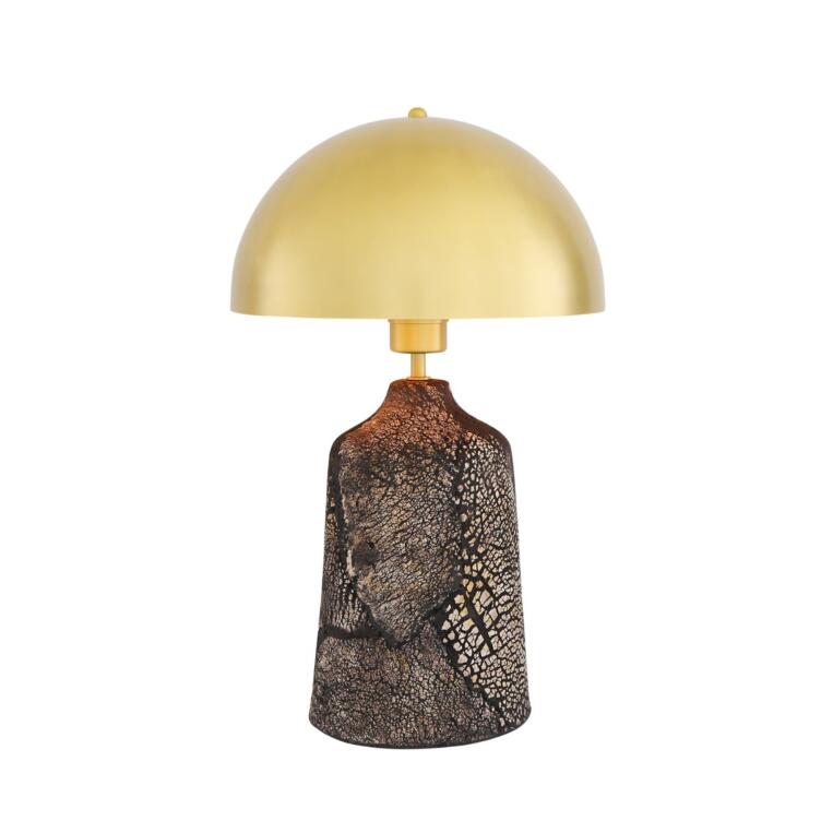 Cassia Tall Ceramic Table Lamp with Brass Dome Shade, Black Clay