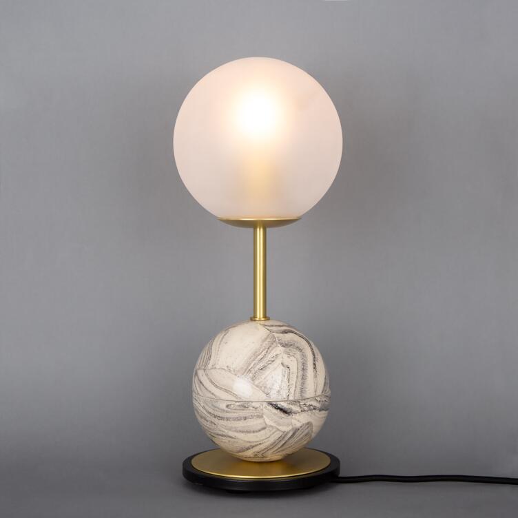 Zapp Marbled Ceramic Frosted Glass Ball Table Lamp, Satin Brass