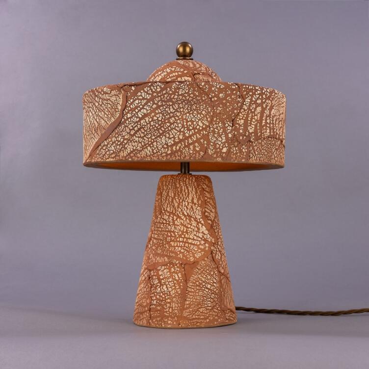 Seville Ceramic Mid-Century Modern Table Lamp, Red Iron, Antique Brass