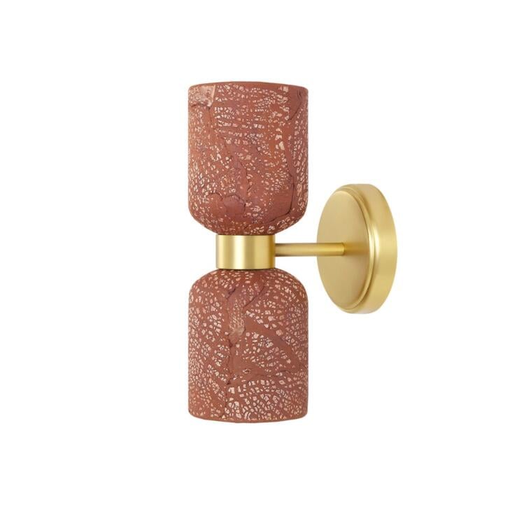 Sakura Double Ceramic and Brass Wall Light, Red Iron