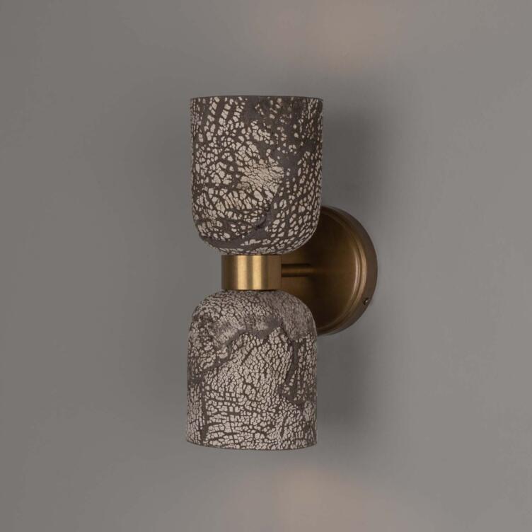 Sakura Double Ceramic and Brass Black Clay Wall Sconce 12.25" IP20