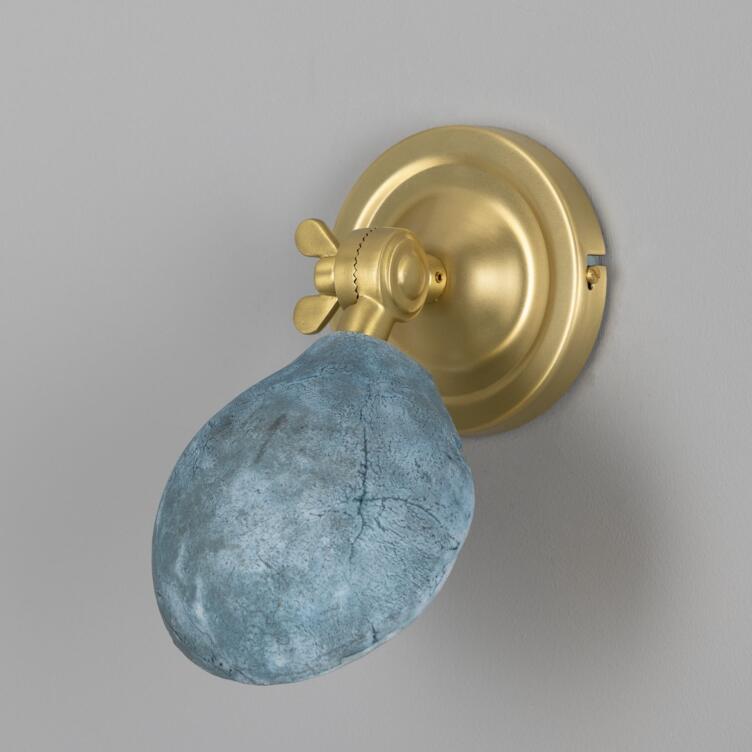 Coco Adjustable Ceramic Wall Light, Blue Earth, Satin Brass