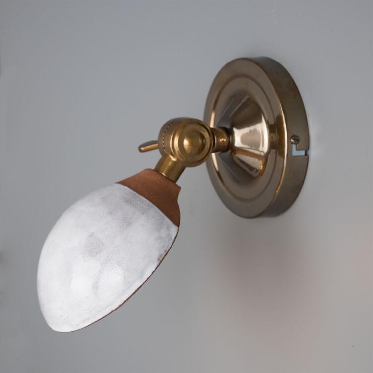 Coco Adjustable Ceramic Wall Light, Terracotta and White Glaze, Antique Brass