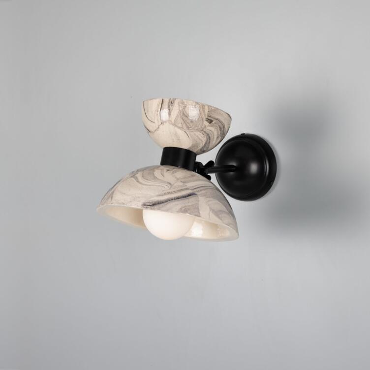 Nakaii Marbled Ceramic Wall Light, Powder-Coated Matte Black