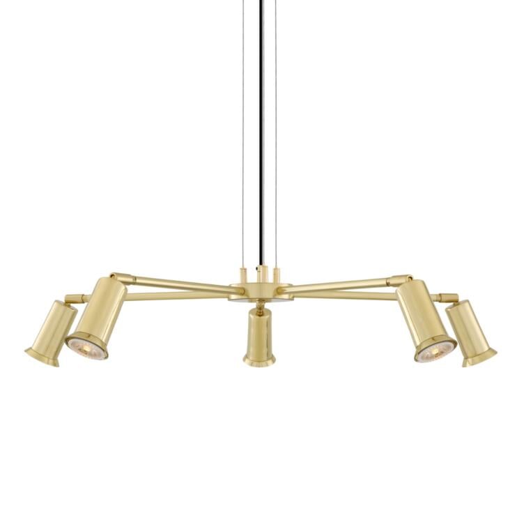 Jasper Contemporary Brass Chandelier, Five-Arm