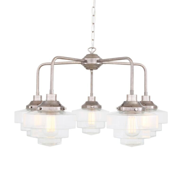 Siena Art Deco Single Tier Brass Chandelier, Five-Light