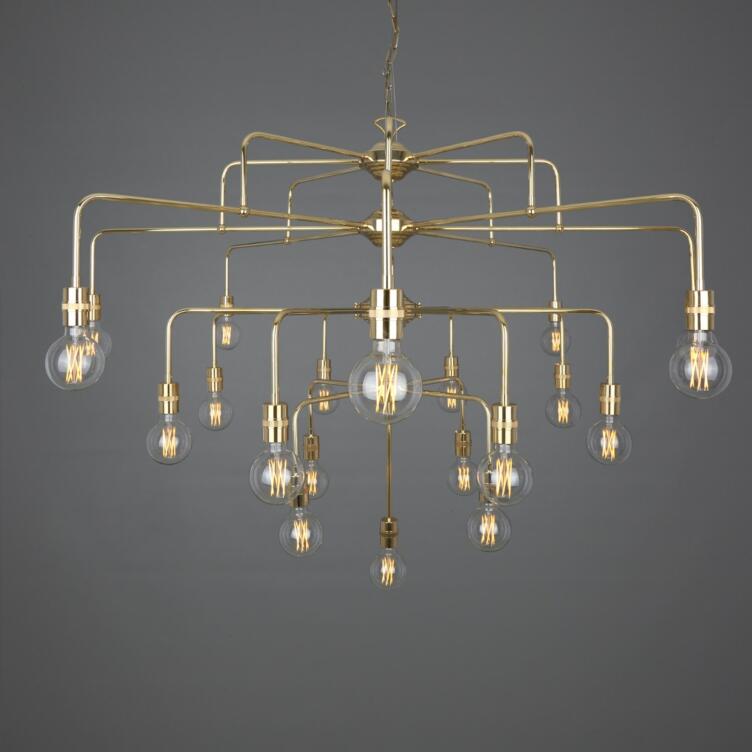 Pisa Four-Tier Bare Bulb Brass Chandelier, 21-Light