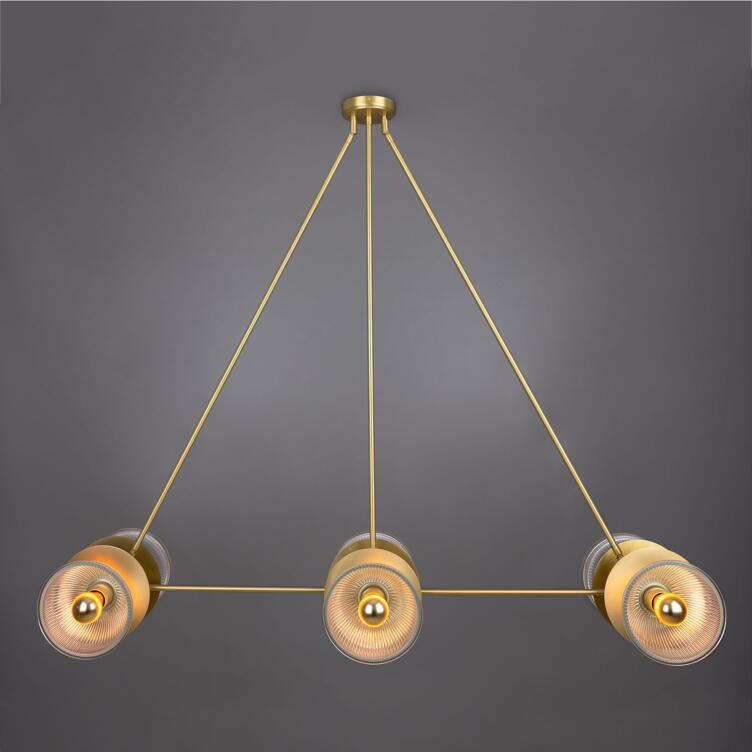 Eclipse Brass and Holophane Glass Dish Chandelier, Satin Brass