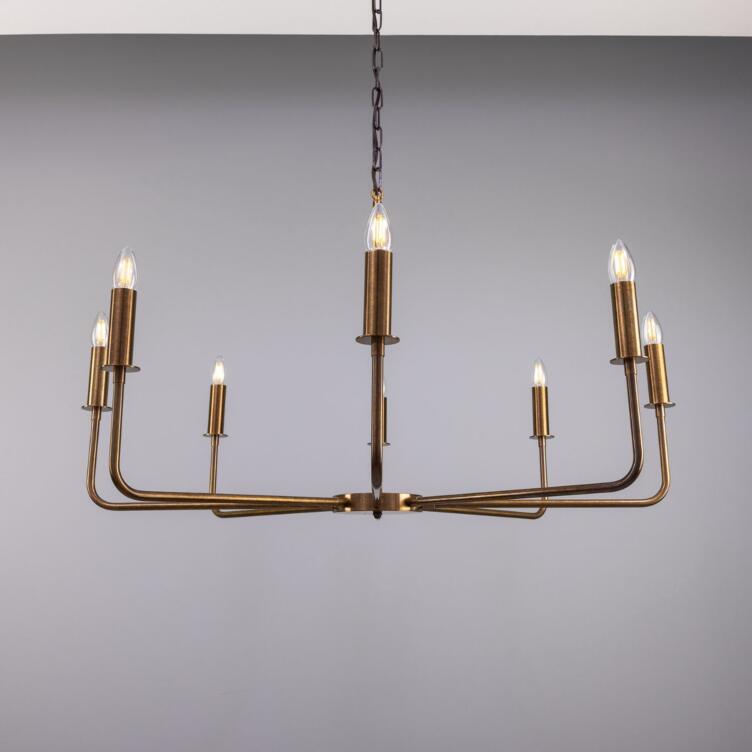 Irvine Modern Brass Chandelier, Eight-Light, Antique Brass