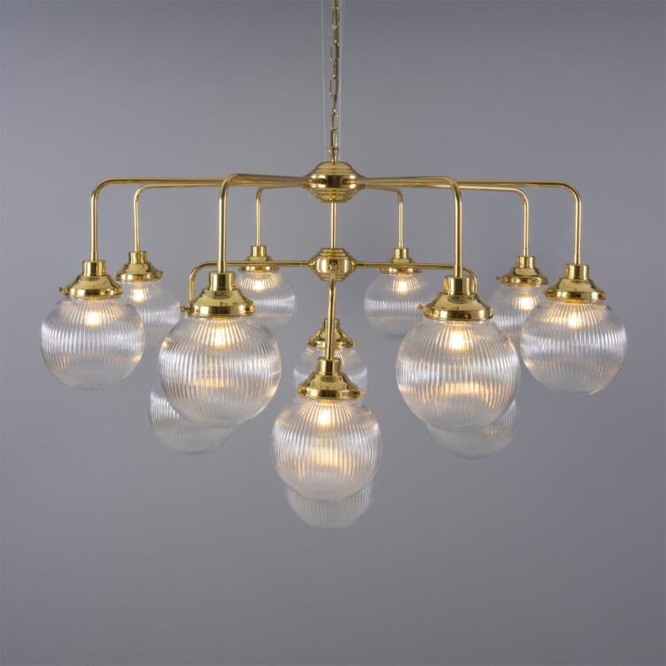 Genoa Prismatic Glass Chandelier, 13-Light, Polished Brass