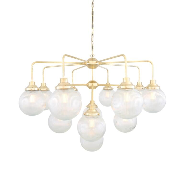Genoa Prismatic Glass Chandelier, 13-Light, Polished Brass Genoa Prismatic Glass Chandelier, 13-Light, Polished Brass