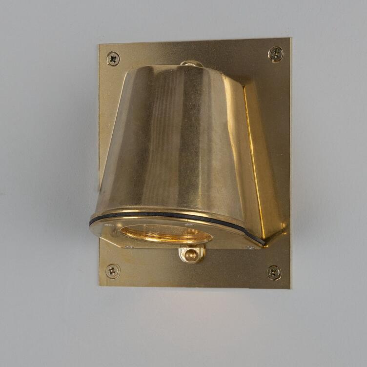 Wade Outdoor Brass Wall Spotlight with Back Plate IP54, Raw Brass Wade Outdoor Brass Wall Spotlight with Back Plate IP54, Raw Brass