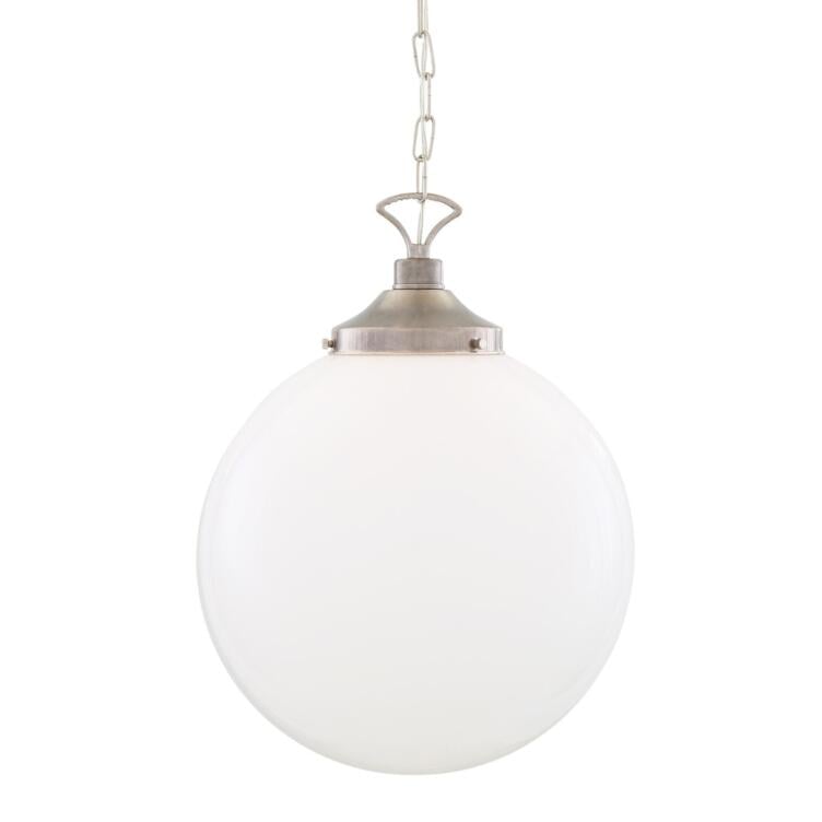 Yerevan Large Opal Glass Globe Pendant Light 40cm, Antique Silver