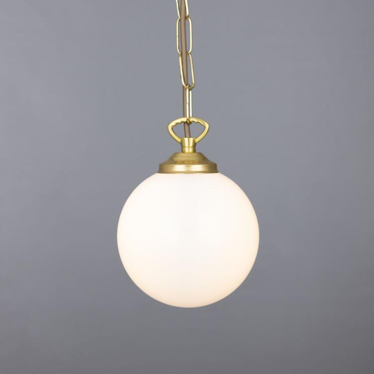 Yaounde Opal Frosted Glass Globe Pendant Light 14cm, Satin Brass