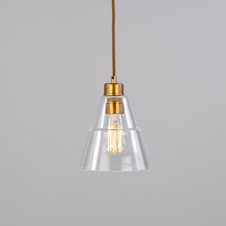 Lyx Clear Glass Cone Pendant Light 7", Antique Brass