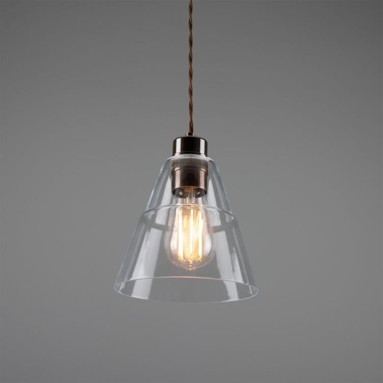 Lyx Contemporary Clear Glass Cone Pendant Light 7", Antique Brass