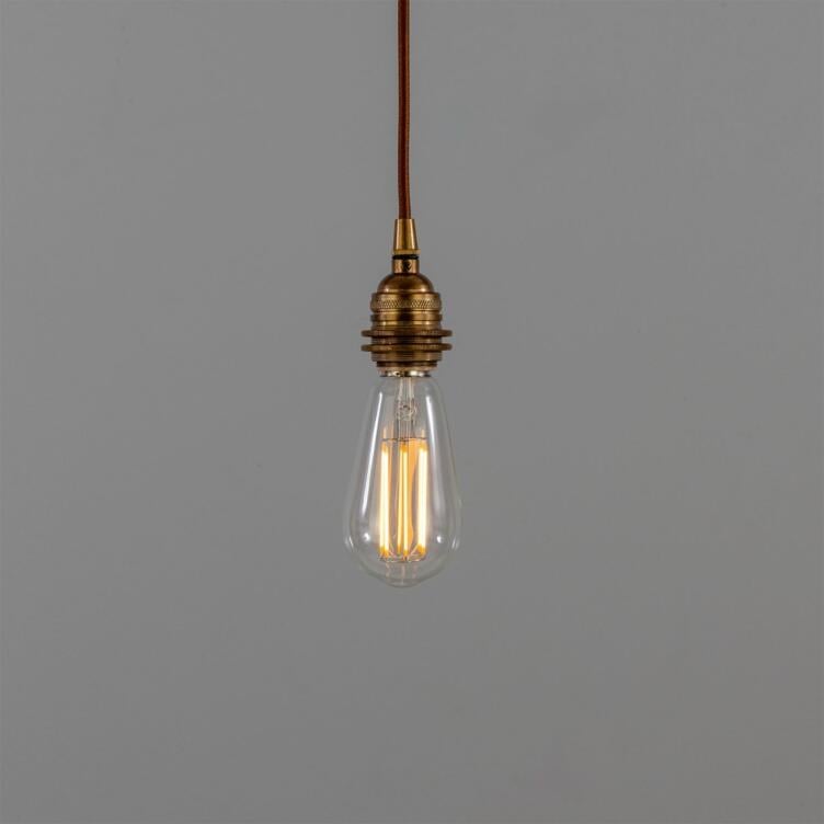 Lome Vintage Bare Bulb Pendant Light, Braided Cable, Antique Brass
