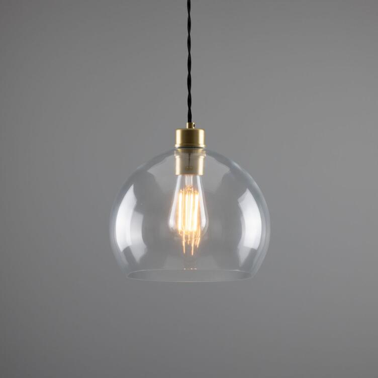 Eden Clear Open Glass Globe Pendant Light 25cm, Satin Brass