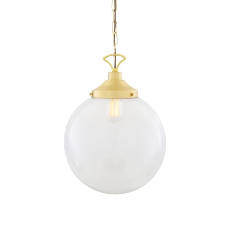 Riad Large Clear Glass Globe Pendant Light 35cm, Satin Brass