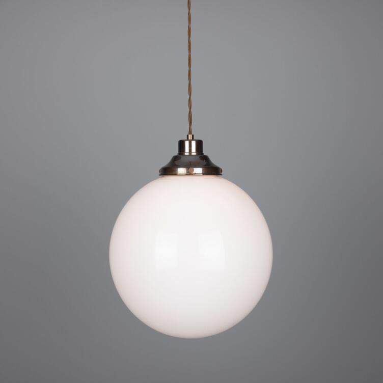 Gentry Opal Glass Globe Pendant Light 30cm, Antique Brass