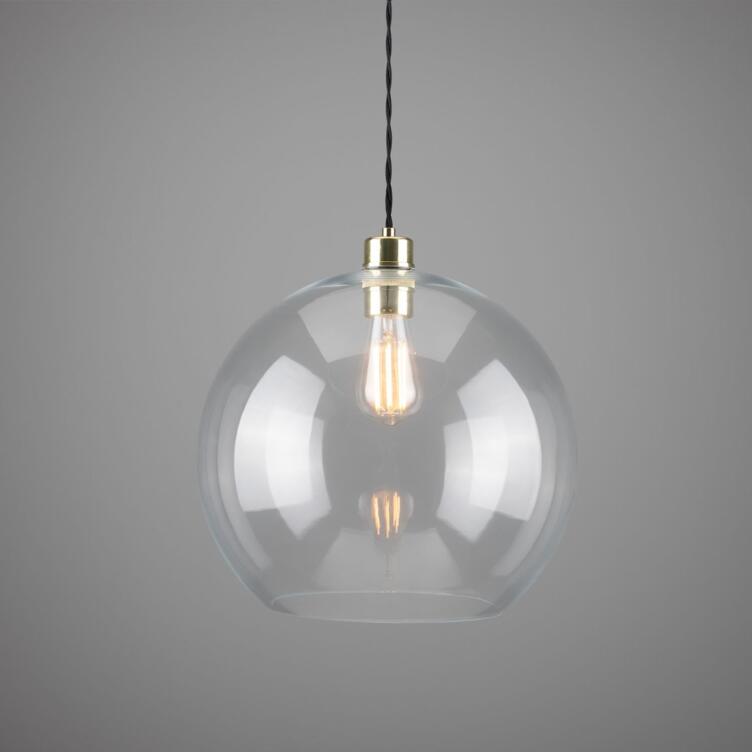 Eden Large Clear Open Globe Pendant Light 35cm, Polished Brass