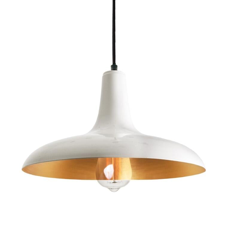 Fatima Moroccan Industrial Pendant Light 32cm, White and Brushed Brass