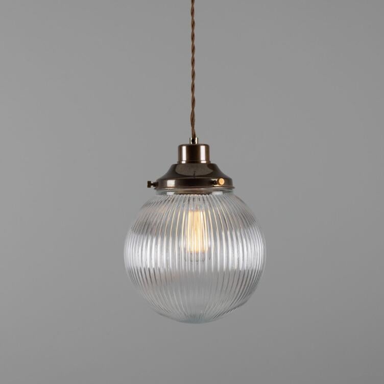 Stanley Small Prismatic Globe Pendant Light 20cm, Antique Brass