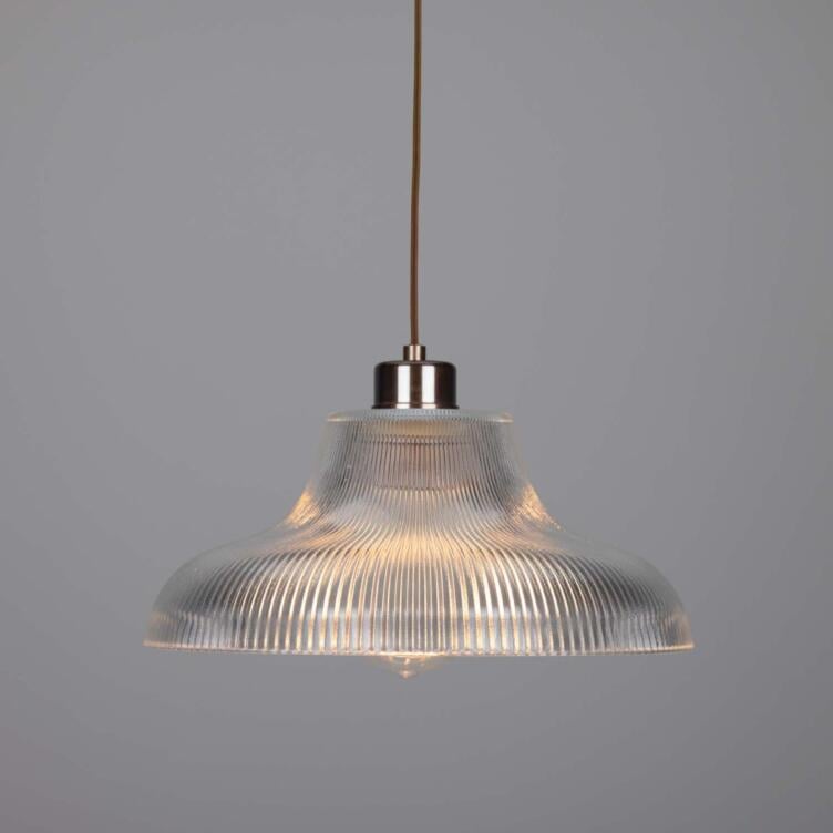 Mono Vintage Railway Glass Pendant Light 11.75" IP20, Antique Brass
