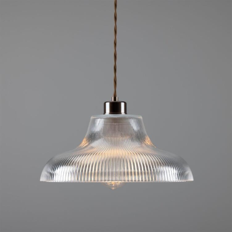 Mono Industrial Railway Glass Pendant Light 30cm, Antique Brass