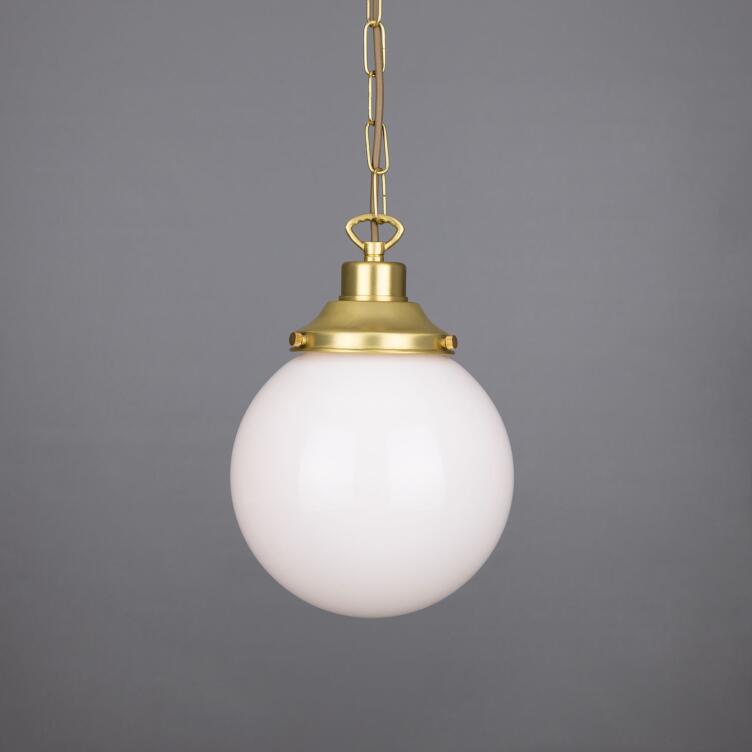 Yerevan Small Opal Globe Pendant Light 20cm, Satin Brass