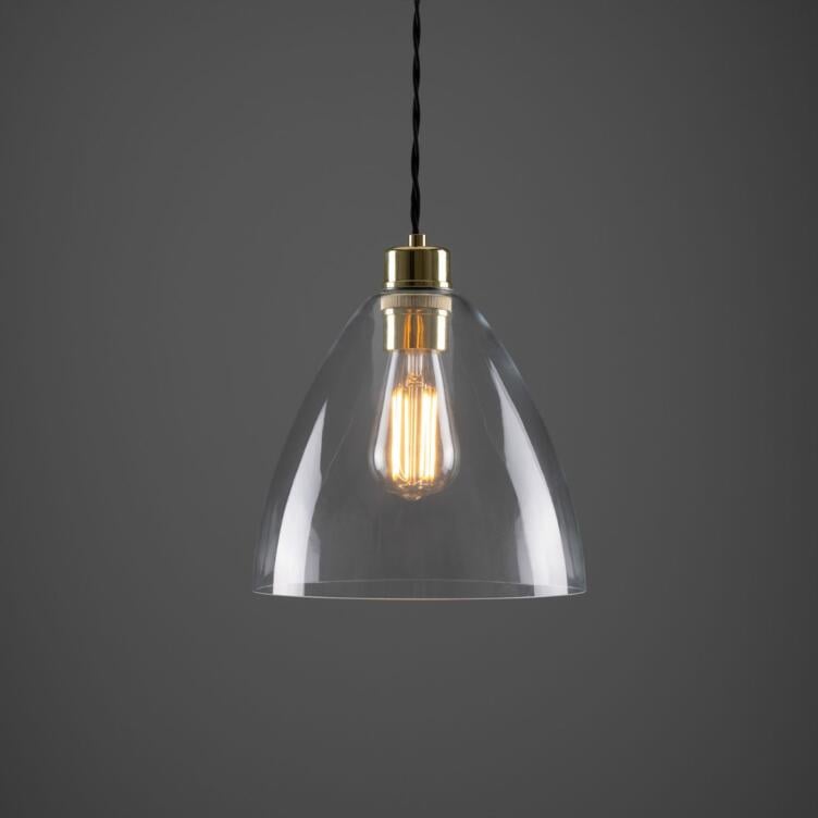 Luang Modern Clear Glass Cone Pendant Light 23cm, Polished Brass