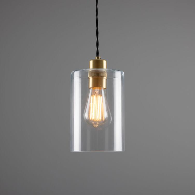 Dalat Clear Glass Cylinder Pendant Light 5.5", Satin Brass