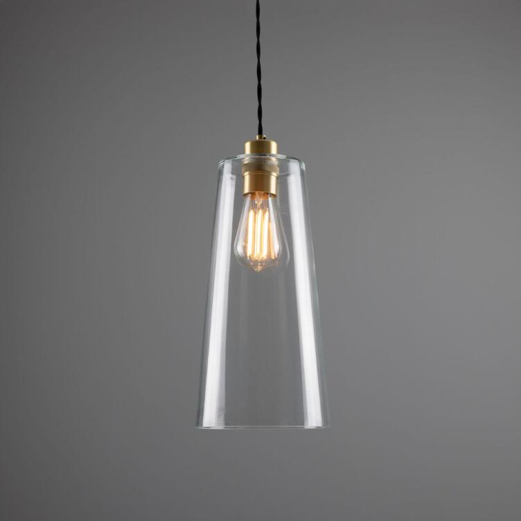 Malang Tall Slender Clear Glass Pendant Light 5.5", Satin Brass