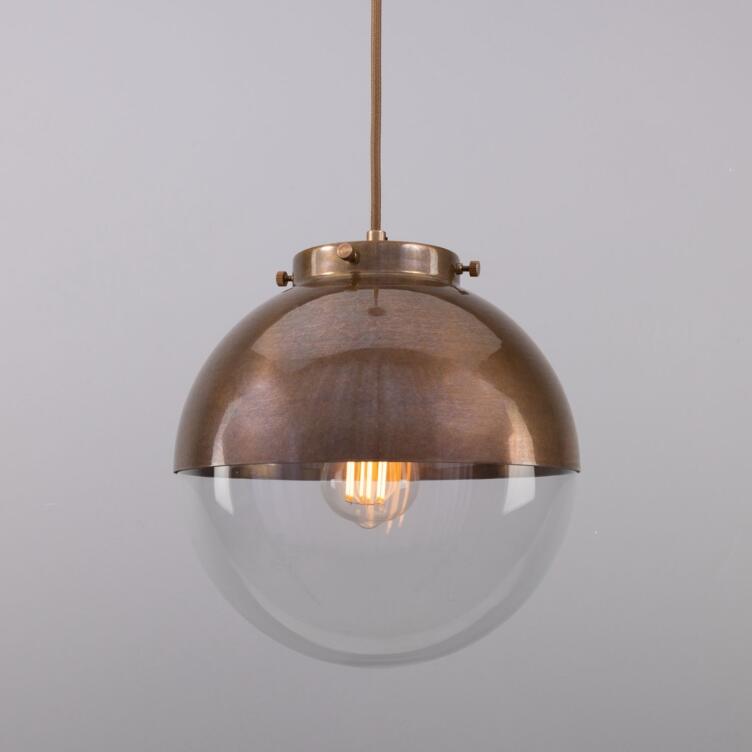 Florence Brass and Glass Globe Pendant Light 10.25", Antique Brass Florence Brass and Glass Globe Pendant Light 10.25", Antique Brass