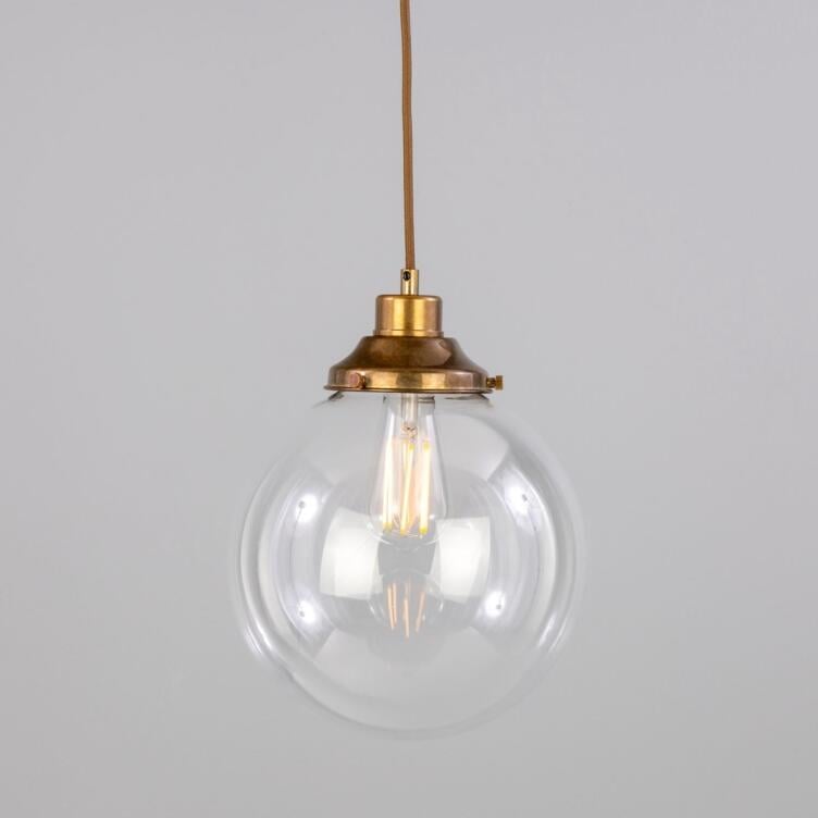 Virginia Clear Glass Globe Pendant Light 9.8", Antique Brass