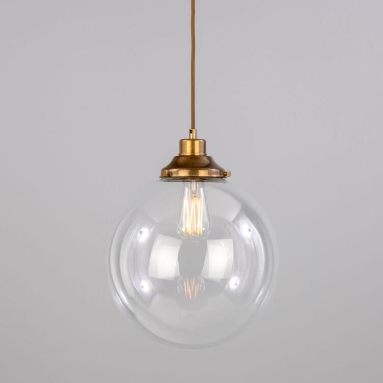 Virginia Clear Glass Globe Pendant Light 11.8", Antique Brass