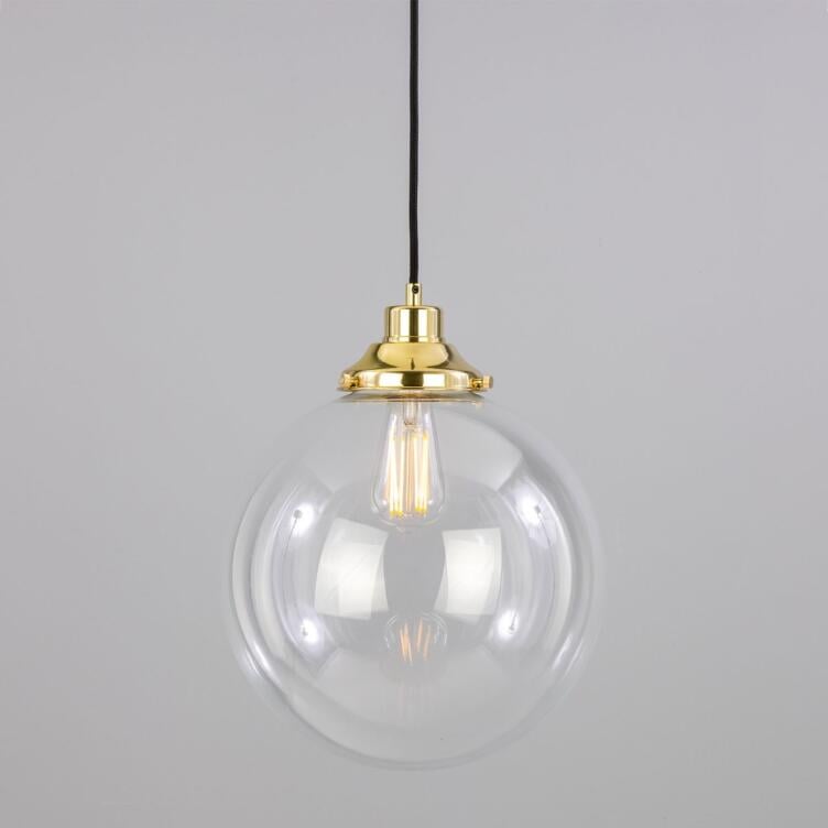 Virginia Clear Glass Globe Pendant Light 11.8", Polished Brass