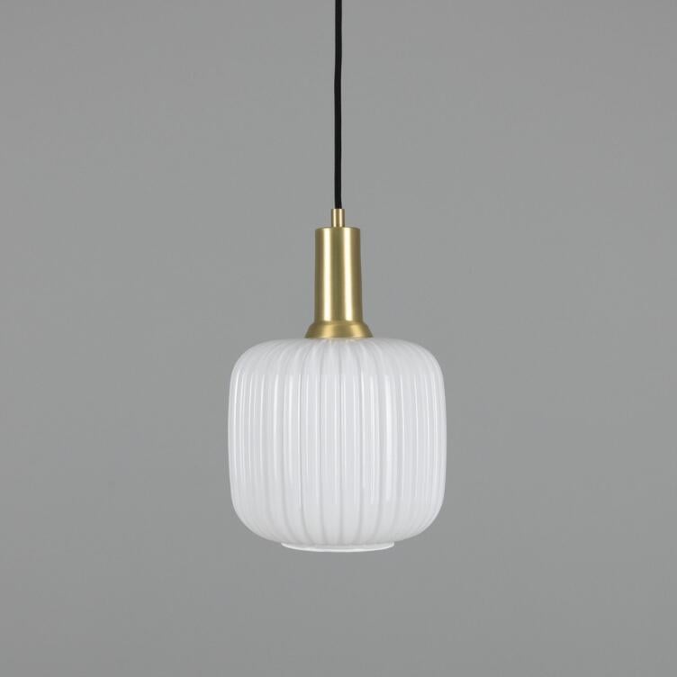 Nahla Reeded Glass and Brass Pendant 20cm, Satin Brass, Opal Glass Shade