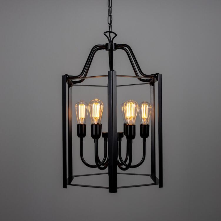 Portroe Indoor Hanging Pendant Lantern, Six Light, Matte Black