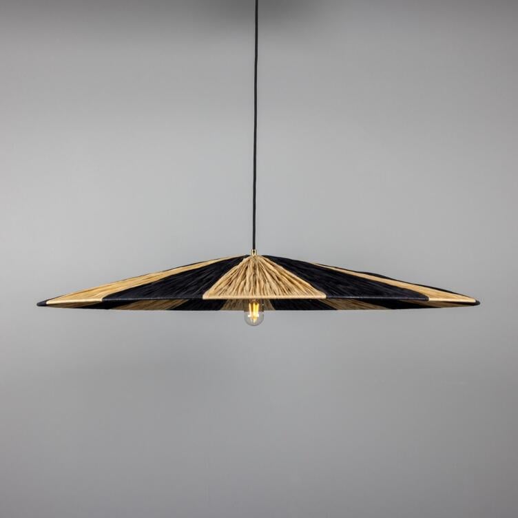 Vernon Raffia Striped Pendant Light 38.6'', Polished Brass