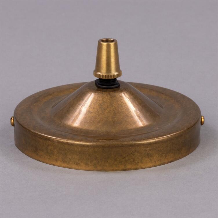 Brass ceiling rose light fitting, flat round with cord grip Brass ceiling rose light fitting, flat round with cord grip