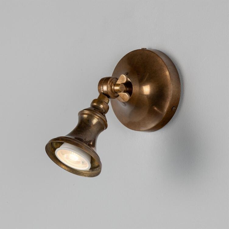 Accra Traditional Adjustable Brass Wall Spotlight, Antique Brass