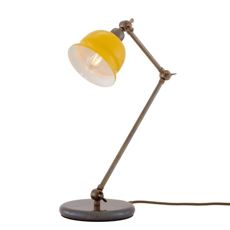 Nico Vintage Brass Table Lamp with Coloured Shade, Antique Brass and Yellow Shade