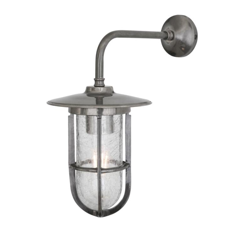 Lena Well Glass Bathroom / Outdoor Wall Light IP65, Antique Silver, Crackled Glass